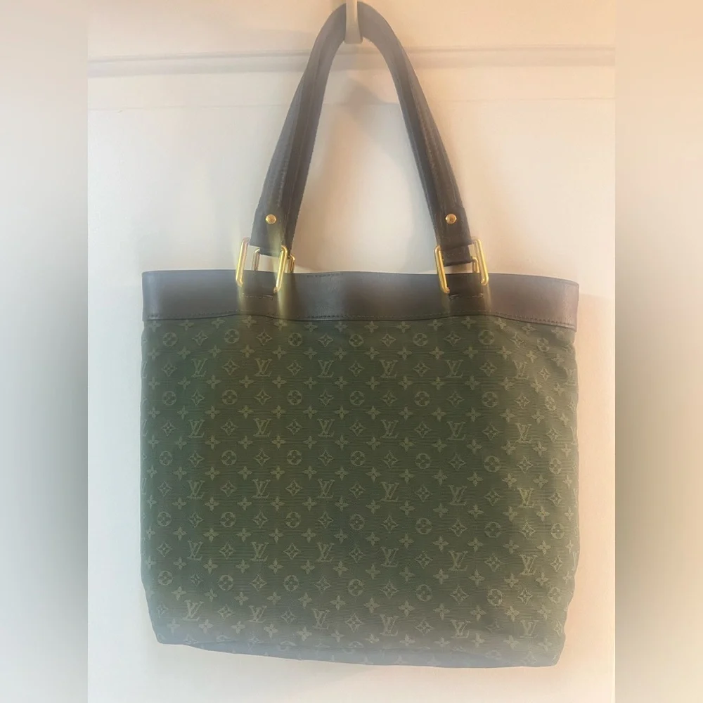 $1,280 LOUIS VUITTON Mini Lin “Lucille” GM Tote Bag, Green Canvas/Brown Leather - Picture 3 of 17